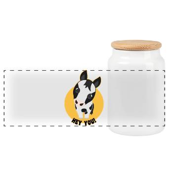 Horse Cartoon "Hey You" - Panoramic Cookie Jar with Wooden Lid - white - Front