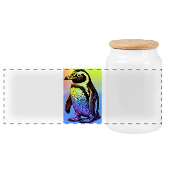 penguin - Panoramic Cookie Jar with Wooden Lid - white - Front
