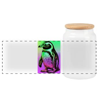 pingouin - Boîte à biscuits avec couvercle en bois - blanc - Devant