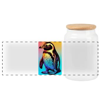 penguin - Panoramic Cookie Jar with Wooden Lid - white - Front