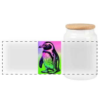 Pinguin - Panorama Keksdose mit Holzdeckel - Weiß - Vorne