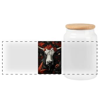 Bull's head in autumn leaves - Panoramic Cookie Jar with Wooden Lid - white - Front