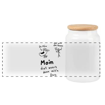 Pommes Deev Möw – Lustiger Plattdeutsch Spruch Möw - Boîte à biscuits avec couvercle en bois - blanc - Devant