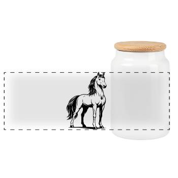Pferd_stehend_Schwarz-White - Panoramic Cookie Jar with Wooden Lid - white - Front