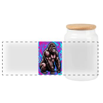 gorilla - Panoramic Cookie Jar with Wooden Lid - white - Front
