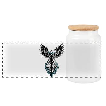 Oiseau Phénix de Glace Flammes Bleu et Blanc - Panoramic Cookie Jar with Wooden Lid - white - Front