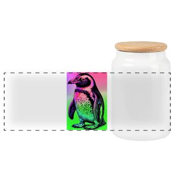 penguin - Panoramic Cookie Jar with Wooden Lid - white - Front