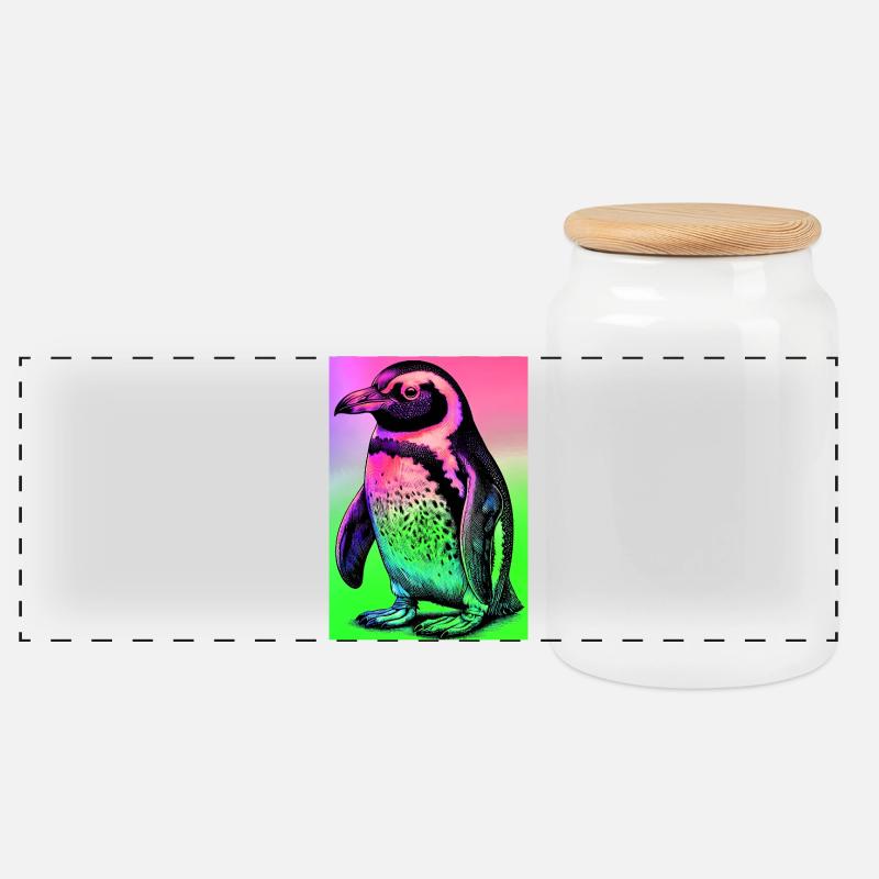 penguin - Panoramic Cookie Jar with Wooden Lid - white