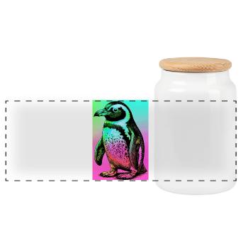 penguin - Panoramic Cookie Jar with Wooden Lid - white - Front