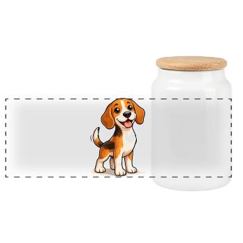 Beagle Dog Cute Funny Fun Design - Panoramic Cookie Jar with Wooden Lid - white - Front