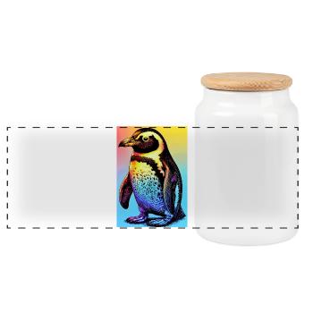 pingouin - Boîte à biscuits avec couvercle en bois - blanc - Devant