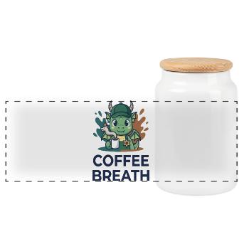 Coffee Breath Cute Dragon Barista Coffee Mug Art - Panoramic Cookie Jar with Wooden Lid - white - Front