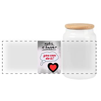 Make it true – You can do it Heart - Panoramic Cookie Jar with Wooden Lid - white - Front