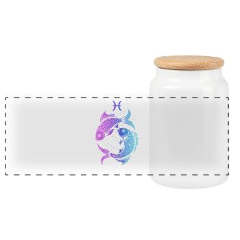 Signe du zodiaque des Poissons – Néon mystique – Astrologie - Boîte à biscuits avec couvercle en bois - blanc - Devant