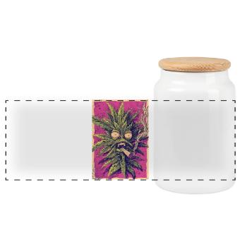 Cannabis spirit in PopArt style - Panoramic Cookie Jar with Wooden Lid - white - Front