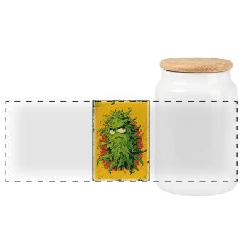 Grumpy Leaf Pop Art Cannabis - Panoramic Cookie Jar with Wooden Lid - white - Front