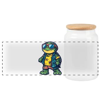 Turtle Comic Holiday - Panoramic Cookie Jar with Wooden Lid - white - Front