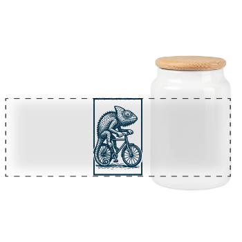 Caméléon à vélo – Sculpture sur bois sur l’art animalier - Boîte à biscuits avec couvercle en bois - blanc - Devant