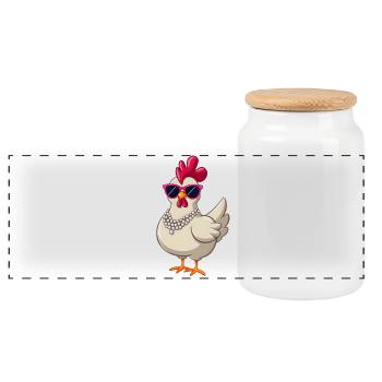Chicken - Panoramic Cookie Jar with Wooden Lid - white - Front