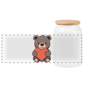 Cadeau d’ours avec un cœur rouge pour la fête des mères - Boîte à biscuits avec couvercle en bois - blanc - Devant