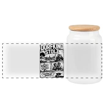 Dorfkind Stolz Landleben Comic Design - Panorama Keksdose mit Holzdeckel - Weiß - Vorne
