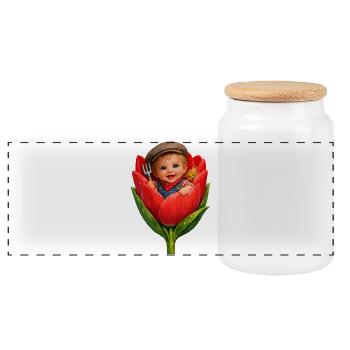 Bébé dans Tulip Bud - Boîte à biscuits avec couvercle en bois - blanc - Devant