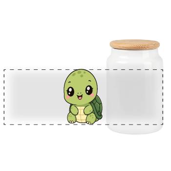 Kawaii Turtle - Panoramic Cookie Jar with Wooden Lid - white - Front