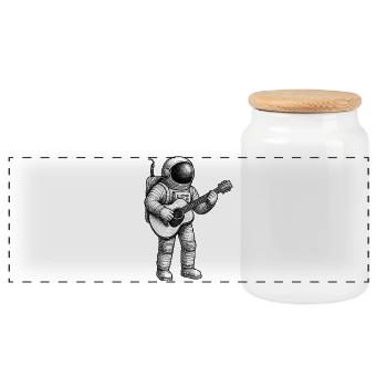 Astronauten-Gitarren-Skizze - Panorama Keksdose mit Holzdeckel - Weiß - Vorne