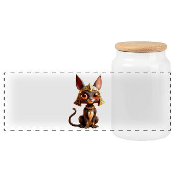 Egyptian Cat of Anubis - Panoramic Cookie Jar with Wooden Lid - white - Front