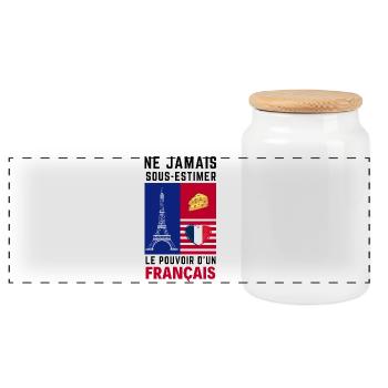 Éiffel et Coeur Français - Boîte à biscuits avec couvercle en bois - blanc - Devant