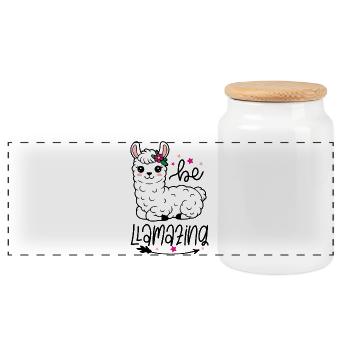 Be Amazing Alpaca Blumenkrone - Panorama Keksdose mit Holzdeckel - Weiß - Vorne