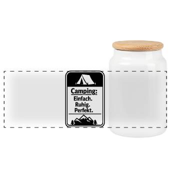 Camping - Panoramic Cookie Jar with Wooden Lid - white - Front
