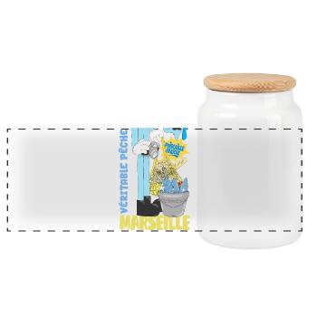 Marseille Poiscaille Fraîche Cartoon - Boîte à biscuits avec couvercle en bois - blanc - Devant