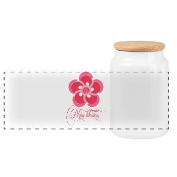 Plum blossom - Panoramic Cookie Jar with Wooden Lid - white - Front