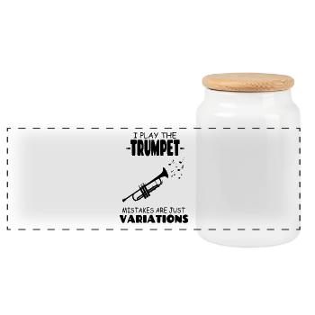 I Play The Trumpet Mistakes are just Variations - Panoramic Cookie Jar with Wooden Lid - white - Front