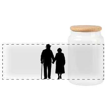 Grandparents Grandchild Silhouette Walking Family - Panoramic Cookie Jar with Wooden Lid - white - Front