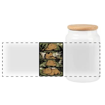 Tropical Capybara Chill Art - Panorama Keksdose mit Holzdeckel - Weiß - Vorne