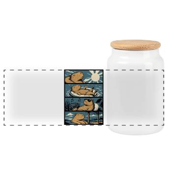 Chill Capybara Pool Vibes - Panoramic Cookie Jar with Wooden Lid - white - Front