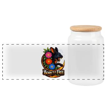Hare as Free as the Wind and Flowers - Panoramic Cookie Jar with Wooden Lid - white - Front