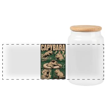 Comic Capybara Action Style - Panorama Keksdose mit Holzdeckel - Weiß - Vorne
