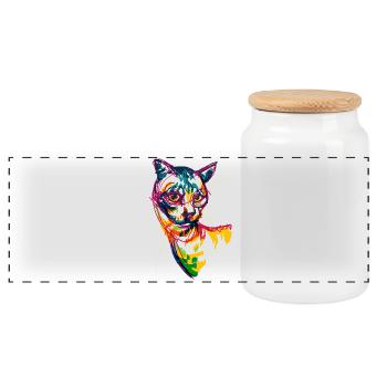 Neon Cat - Panoramic Cookie Jar with Wooden Lid - white - Front