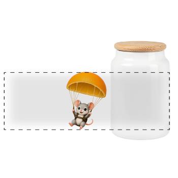 Souris mignonne avec motif Kawaii parachute orange - Boîte à biscuits avec couvercle en bois - blanc - Devant