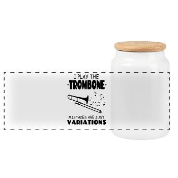 I Play The Trombone Mistakes Are Just Variations - Panoramic Cookie Jar with Wooden Lid - white - Front