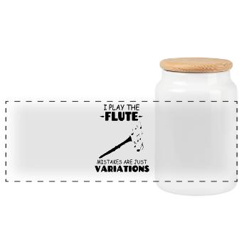 I Play The Flute Mistakes Are Just Variations - Panoramic Cookie Jar with Wooden Lid - white - Front