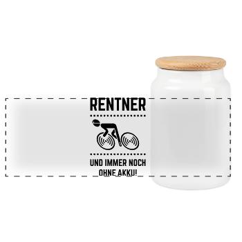 Rentner Und Immer Noch Ohne Akku! (Radfahrer / B) - Panorama Keksdose mit Holzdeckel - Weiß - Vorne