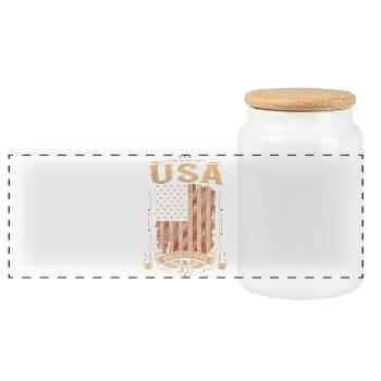 Vintage US Flags Crest - Panoramic Cookie Jar with Wooden Lid - white - Front