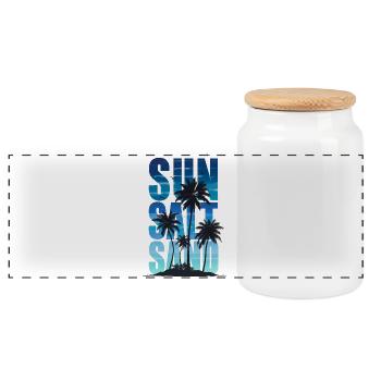 Sun Salt Sand – Summer Tropical Design - Panoramic Cookie Jar with Wooden Lid - white - Front