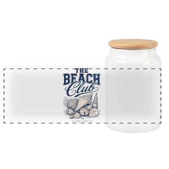 The Beach Club – Vintage Seashell Design - Panoramic Cookie Jar with Wooden Lid - white - Front
