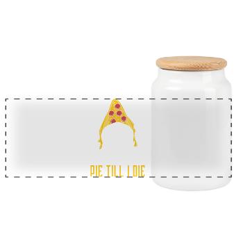Tarte jusqu’à la mort - Crâne de pizza disant design - Boîte à biscuits avec couvercle en bois - blanc - Devant