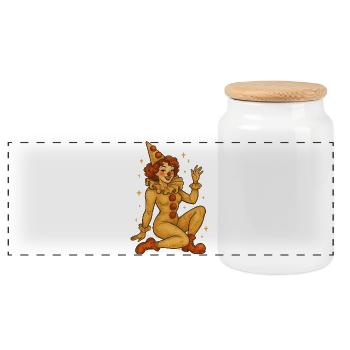 Warm-Toned Vintage Circus Clown - Panoramic Cookie Jar with Wooden Lid - white - Front